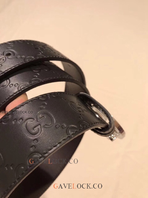 Gucci Double Sided Leather Belt Monogram Steel GG Buckle